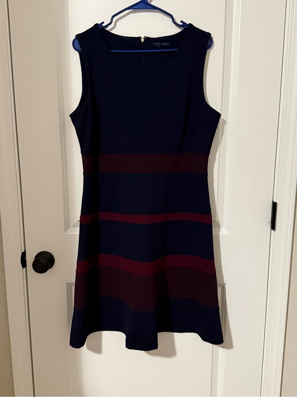 Tommy Hilfiger Navy Dress with Burgundy Stripes